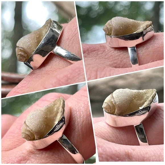 Incredible Natural Spiralite Fossil Druzy GemShell Ring | sz 10.25 - Picture 12 of 13